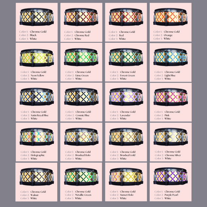 Easy-to-install vinyl snare drum wrap color catalogue featuring a wide range of color and pattern options, perfect for drummers looking to personalize their snare drum with unique designs.