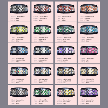 Easy-to-install vinyl snare drum wrap color catalogue featuring a wide range of color and pattern options, perfect for drummers looking to personalize their snare drum with unique designs.