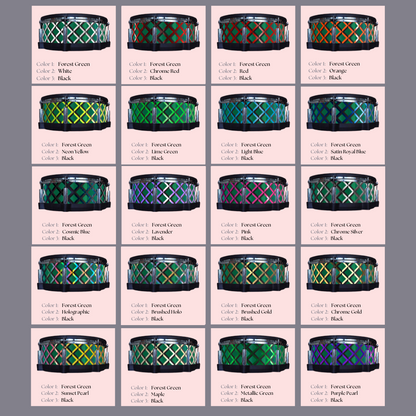 Easy-to-install vinyl snare drum wrap color catalogue featuring a wide range of color and pattern options, perfect for drummers looking to personalize their snare drum with unique designs.