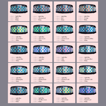 Easy-to-install vinyl snare drum wrap color catalogue featuring a wide range of color and pattern options, perfect for drummers looking to personalize their snare drum with unique designs.