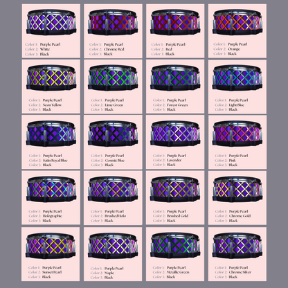 Easy-to-install vinyl snare drum wrap color catalogue featuring a wide range of color and pattern options, perfect for drummers looking to personalize their snare drum with unique designs.