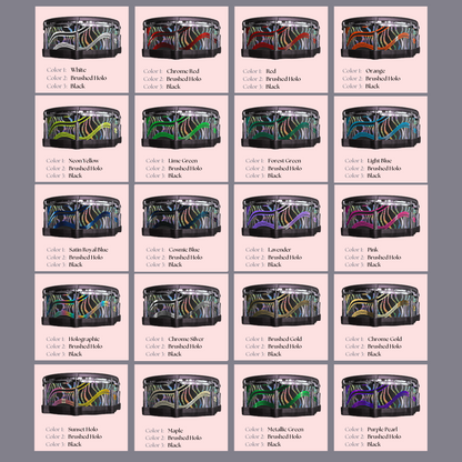 Easy-to-install vinyl snare drum wrap color catalogue featuring a wide range of color and pattern options, perfect for drummers looking to personalize their snare drum with unique designs.