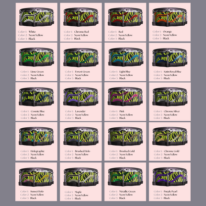 Easy-to-install vinyl snare drum wrap color catalogue featuring a wide range of color and pattern options, perfect for drummers looking to personalize their snare drum with unique designs.